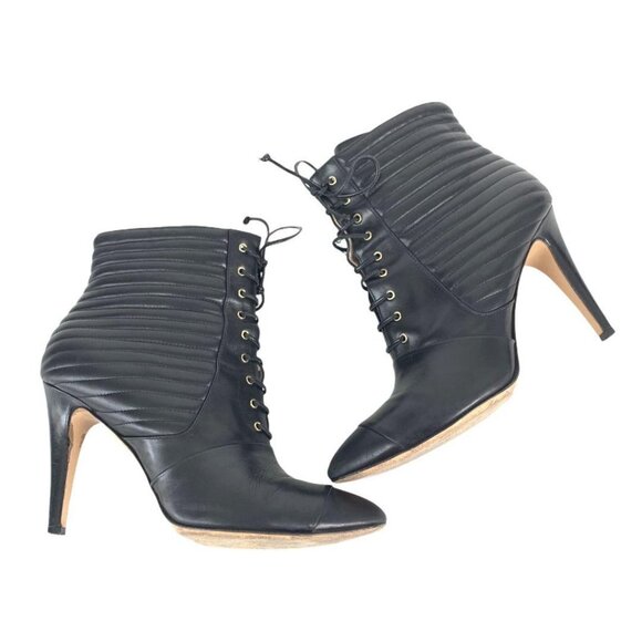 Coye Nokes Shoes - 🟣🟣🟣 COYE NOKES Womens Size 37/7 Black Leather Ankle Laced Cap Toe Zip Boots